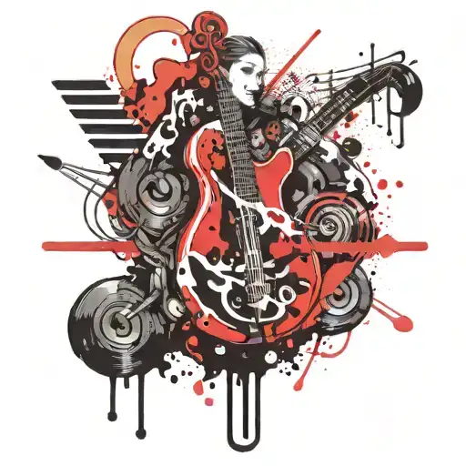 A Tattoo Design Combining Musical Notes And Anime Characters In A Video Game Setting