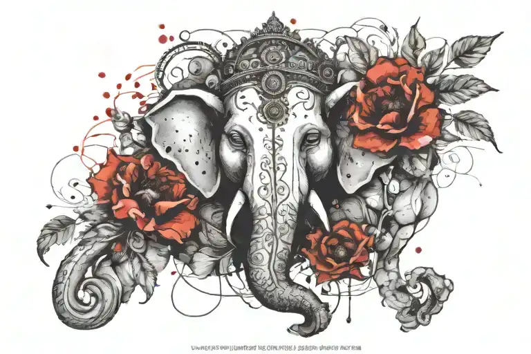 Ganesh With Vine Leaves An Poppies Blooming