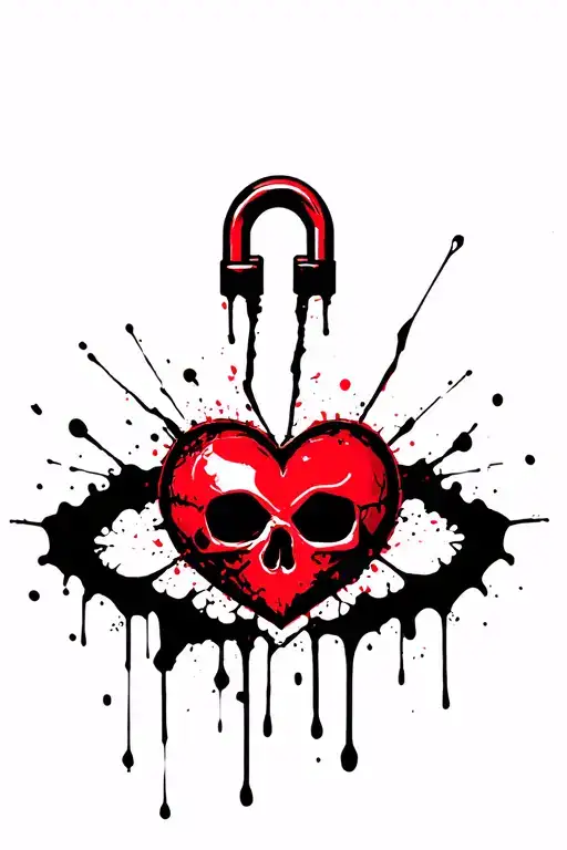 Skull Broken Heart Shaped Lock Intertwined With A Heart