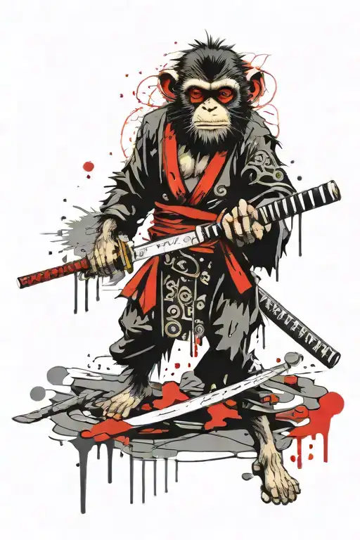 Monkey Samurai With Katana Sword