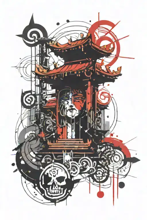 Shrine Gate With Modern Art Style With Trishul In Between
