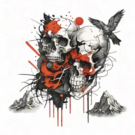 Two Skulls Surrounded Mountain Landscape