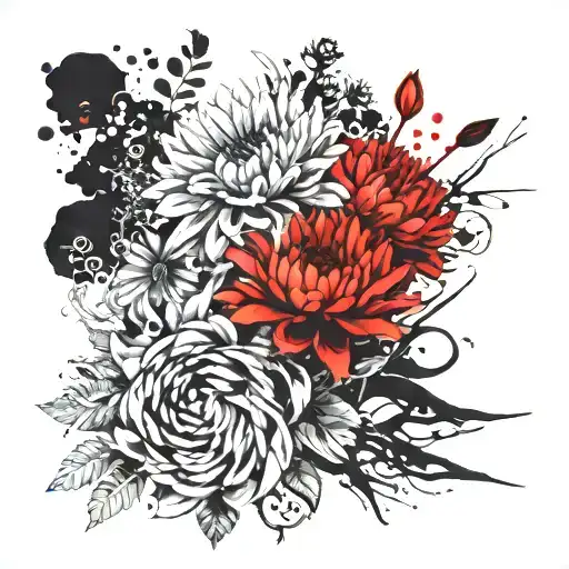 Chrysanthemum And Carnation Flowers Intertwined