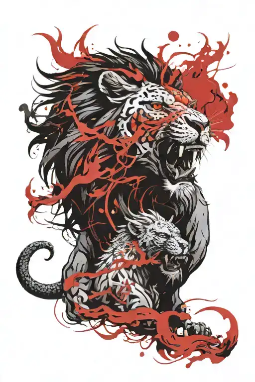 Lion And Dragon Breathing Fire