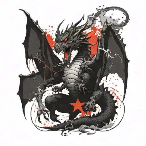 A Western Style Dragon Fighting Against A Buddist Liondog