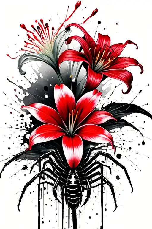 Spider Lily Flower With Centipede And Black Background