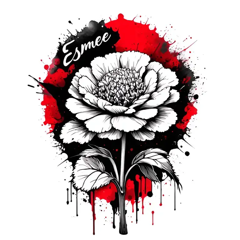 Carnation Flower With The Name Esmee Next To In In Black And White
