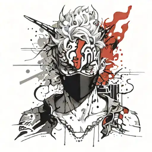 Boy With Fire Hair And Black Eyes Wearing An Oni Mask
