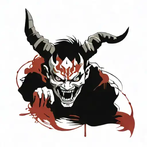 Boy Wearing An Oni Mask Fighting Off Demons They Know