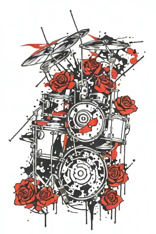 Drumset And Roses Intertwined