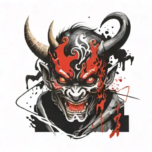 Boy Wearing An Oni Mask Fighting Off Inner Demons