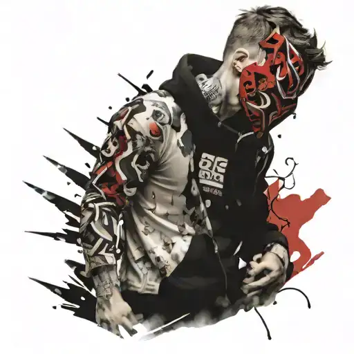 Boy Wearing Mask Fighting Off Inner Demons
