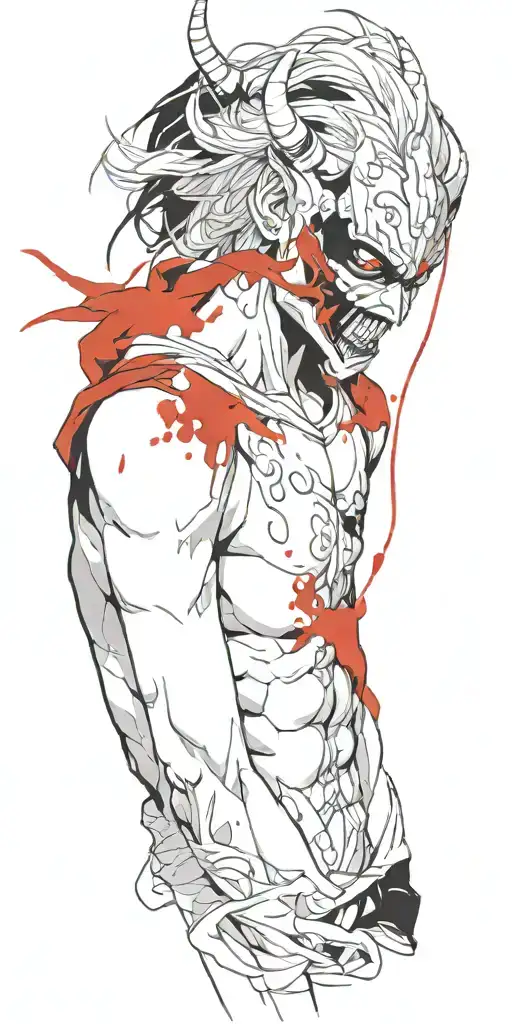 Anime Character Wearing A Oni Mask Fighting Off Inner Demons