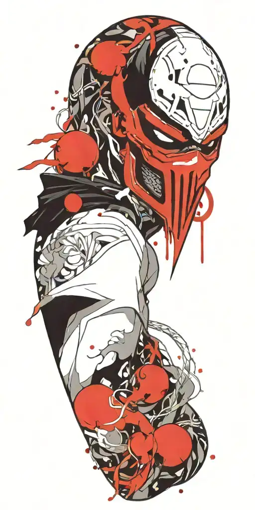 Anime Character Wearing A Oni Mask Fighting Off Inner Demons