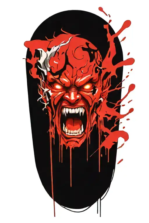 Anime Character Standing Screaming Wearing Oni Mask Fighting Off Inner Demons