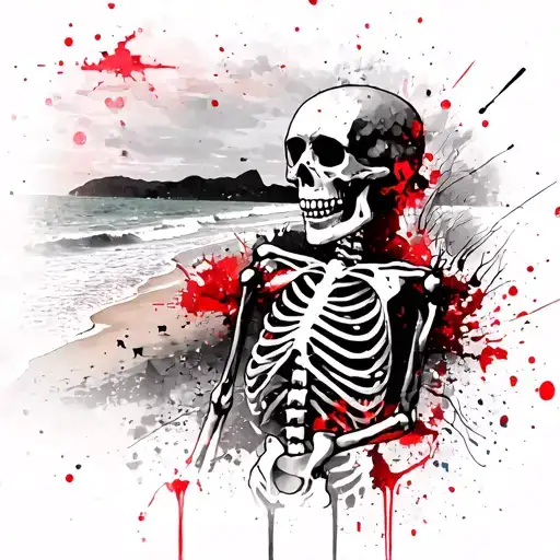 Skeleton At The Beach Scene