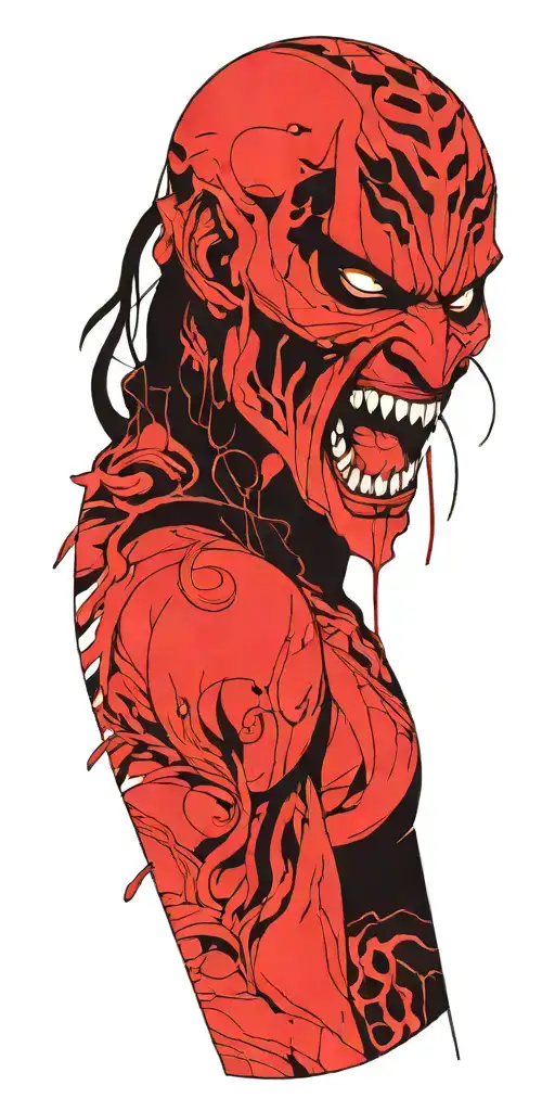 Anime Character Standing Screaming Wearing Oni Mask Fighting Off Inner Demons In Hell