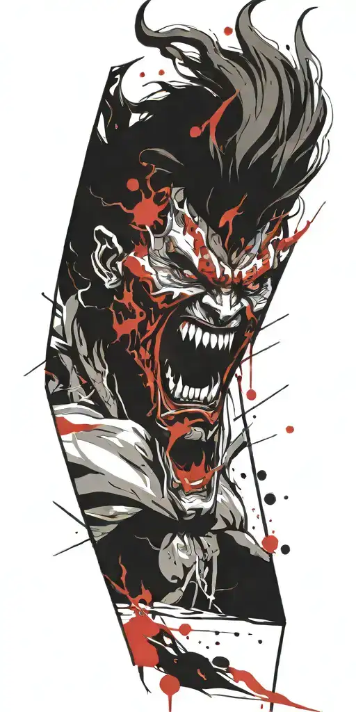 Half Man Half Devil Screaming Wearing Oni Mask Fighting Off Inner Demons Drowning