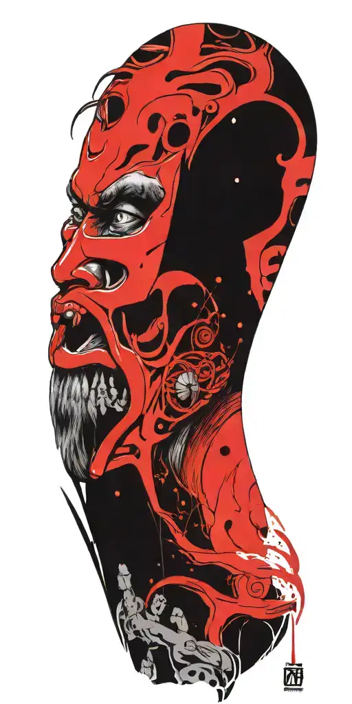 Man Wearing Oni Mask Fighting Off Inner Demons