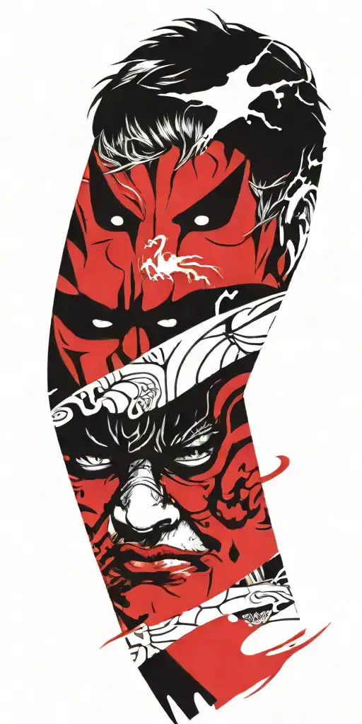 Man Wearing Oni Half Mask Fighting Off Inner Demons
