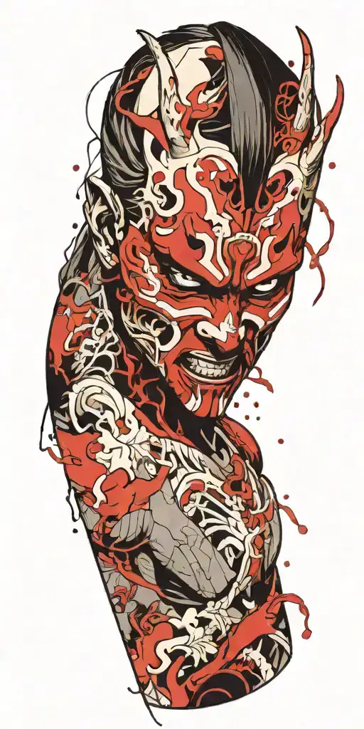Male Anime Character Wearing Oni Mask Fighting Off Inner Demons