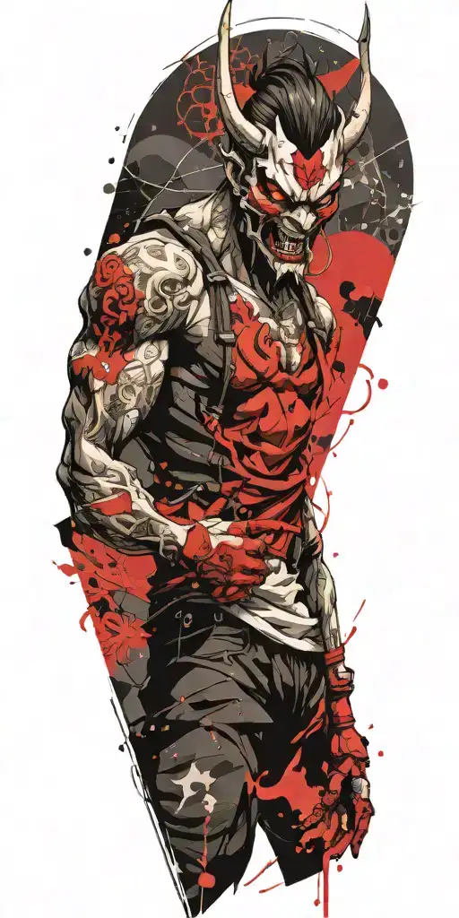 Male Anime Character Wearing Oni Mask Fighting Off Inner Demons