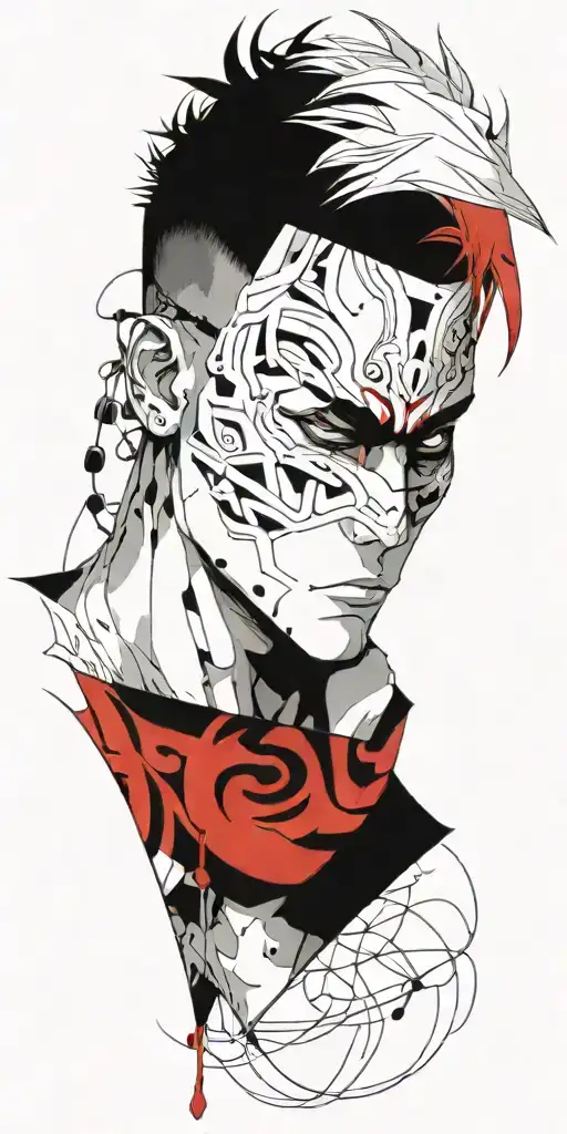Male Anime Character Wearing Oni Mask Fighting Off Inner Demons