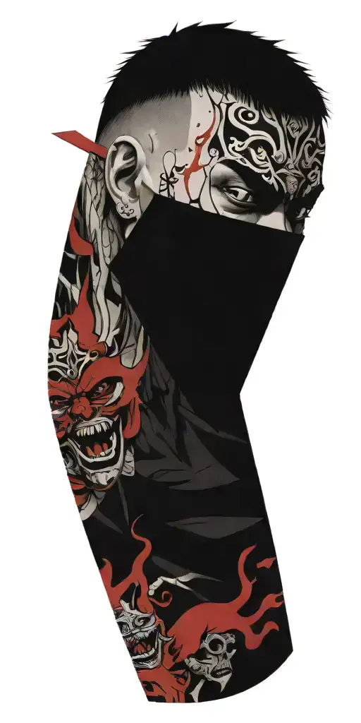 Male Anime Character Wearing Oni Mask Fighting Off Inner Demons