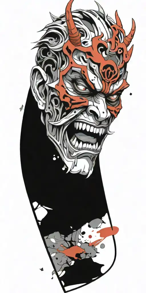 Male Anime Character Oni Mask Fighting Off Inner Demons