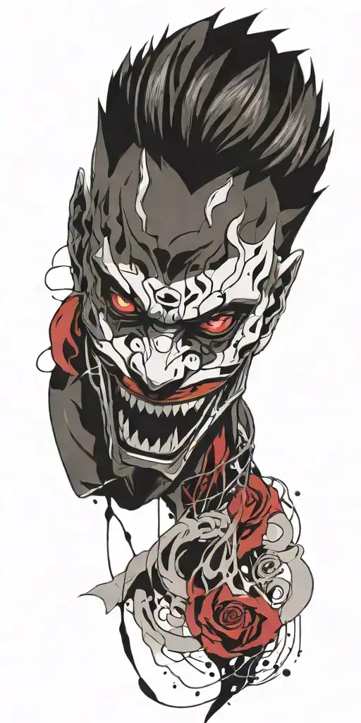 Male Anime Character Oni Mask Fighting Off Inner Demons With Minimal Black