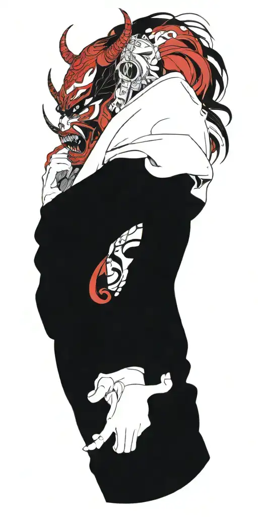 Male Anime Character Wearing Oni Mask Fighting Off Inner Demons