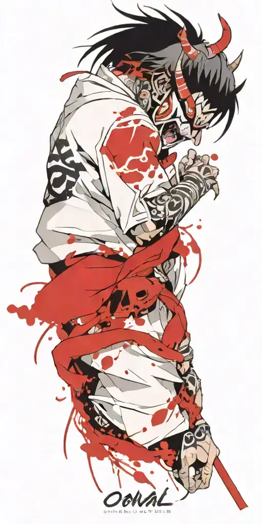 Male Anime Character Wearing Oni Mask Fighting Off Inner Demons