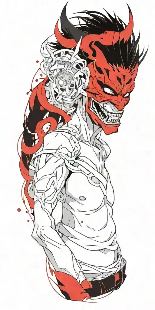 Male Anime Character Wearing Oni Mask Fighting Off Inner Demons