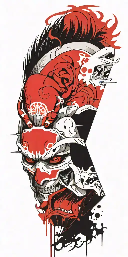 Male Anime Character Wearing Oni Mask Fighting Off Inner Demons