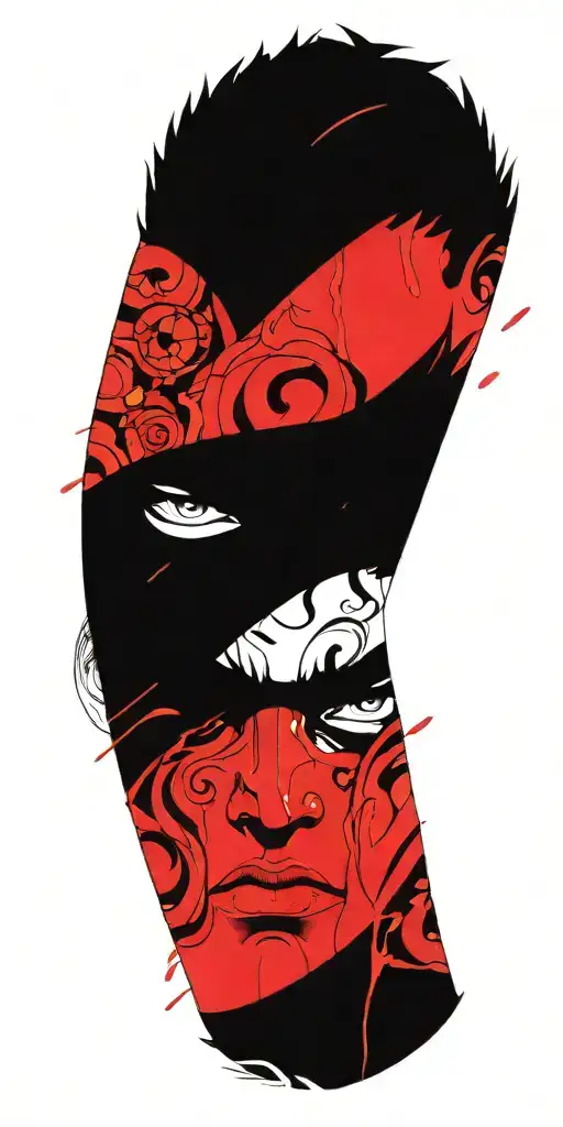 Male Anime Character Wearing Oni Mask Fighting Off Inner Demons With A Sword