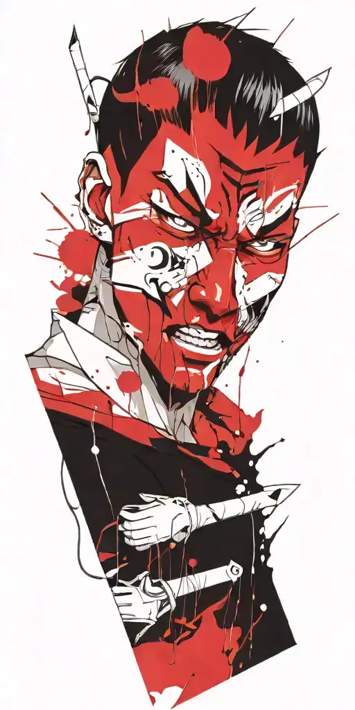 Male Anime Character Wearing Oni Mask Holding Swords Fighting Off Inner Demons