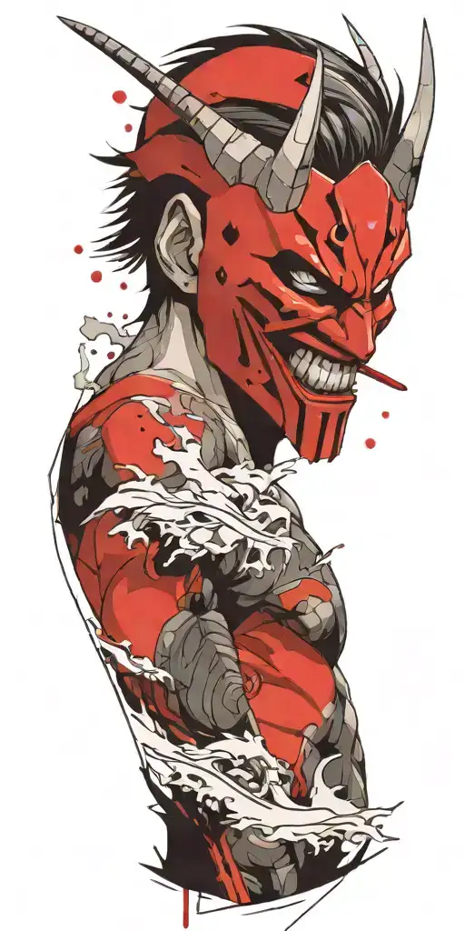 Male Anime Character Wearing Oni Mask Holding Swords Fighting Off Inner Demons