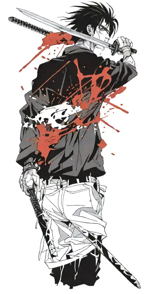 Male Anime Character Holding Swords Fighting Off Inner Demons