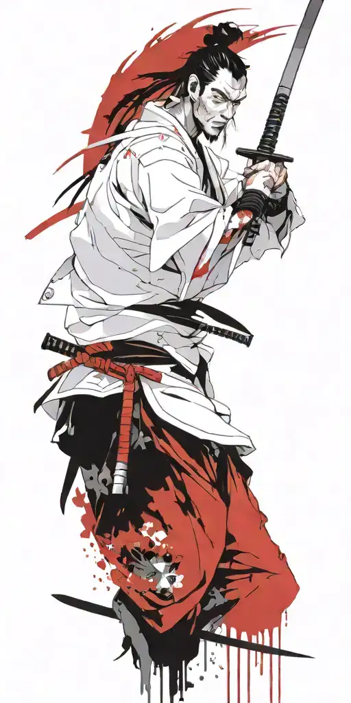 Male Anime Samurai Holding Swords Fighting Inner Demons