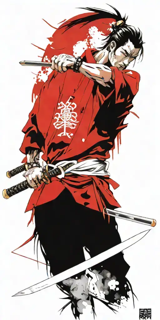 Male Anime Samurai Holding Swords Fighting Inner Demons