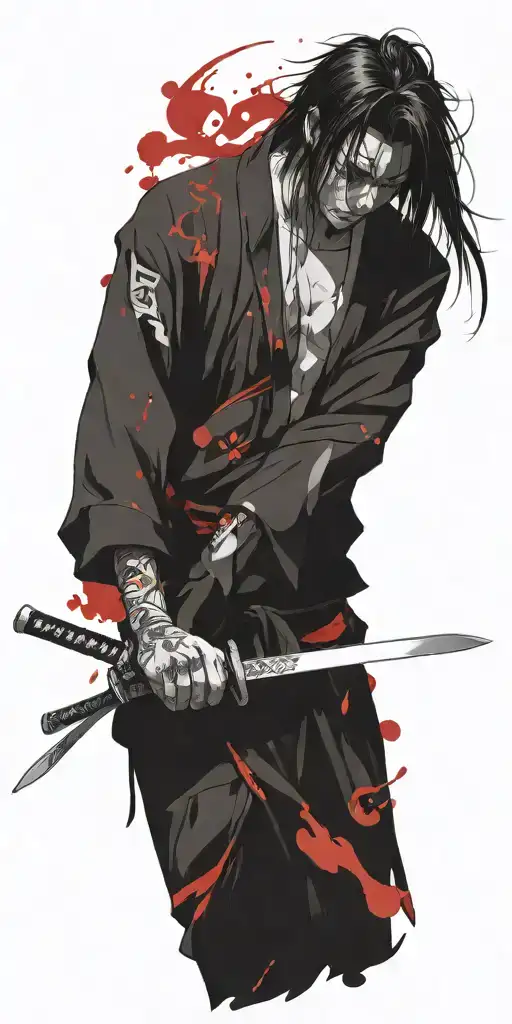 Male Anime Samurai Holding Swords Fighting Inner Demons