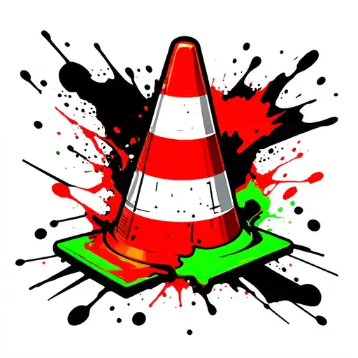 Green Traffic Cone With A Piece Bitten Out Of It