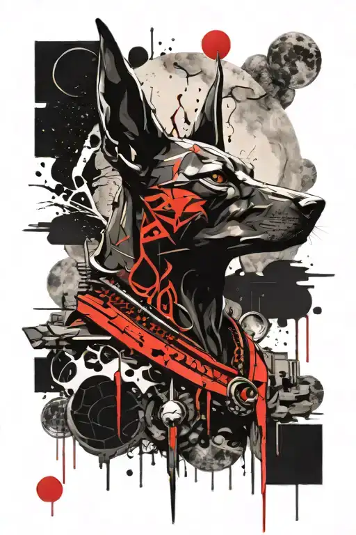 Anubis And Moon With Red Accents