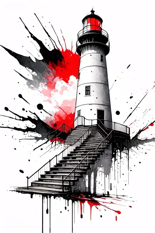 Lighthouse And Stairs Going Into Heaven