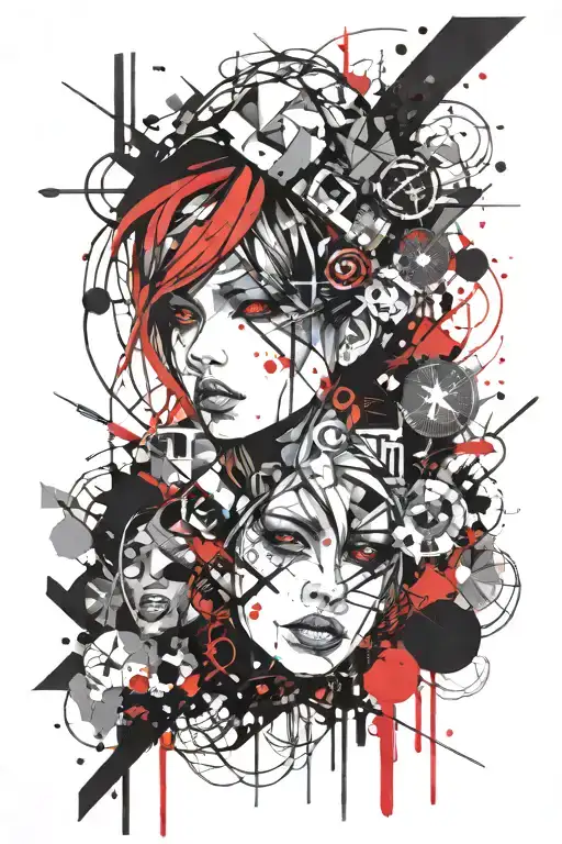 Trash Polka Anime Style With Geometric Design Incorporated