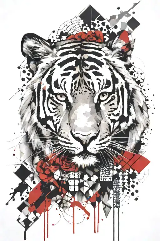 Trash Polka Dia De Los Muertos Tiger With Geometric Design In The Background