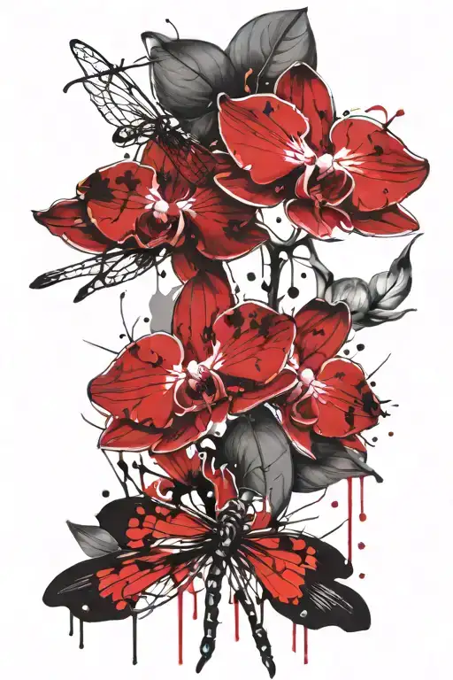 Orchid And Dragonfly