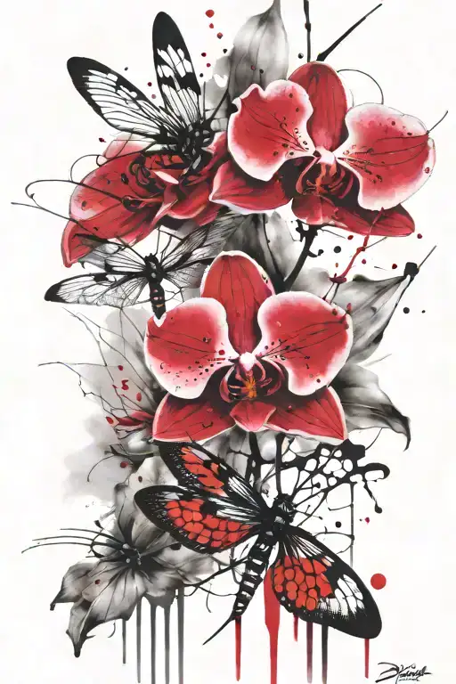 Orchid And Dragonfly