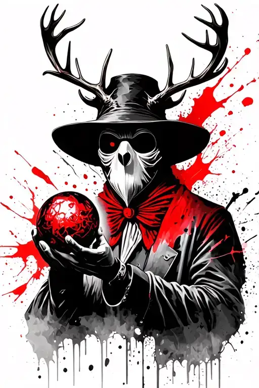 Plague Doctor Wearing Deer Mask Holding An Orb
