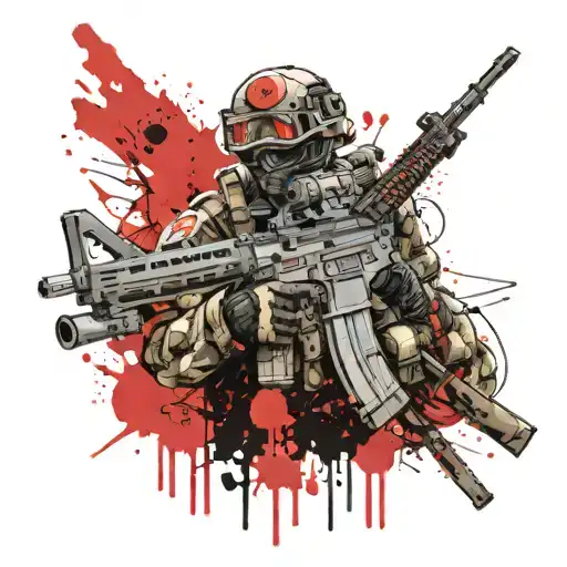 Hospital Corpsman Battle Field Scene Holding An M4 Rifle